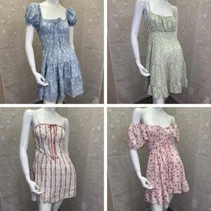Spring Floral Dress Bundle (4) Cottagecore Coquette Milkmaid Mini Dresses S-M